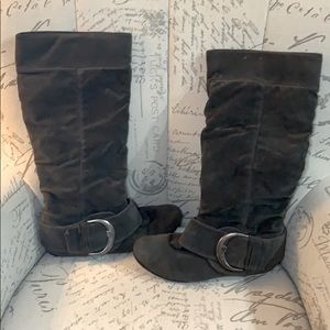 Grey Suede Knee-High Boots